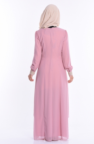 فستان مطرز لون وردي  52221-20