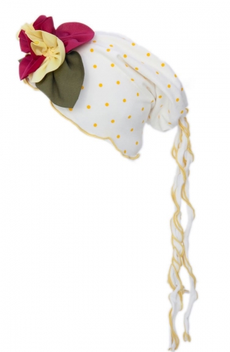 Penye Püsküllü Puantiyeli Şapka NS08 Sarı Fuşya
