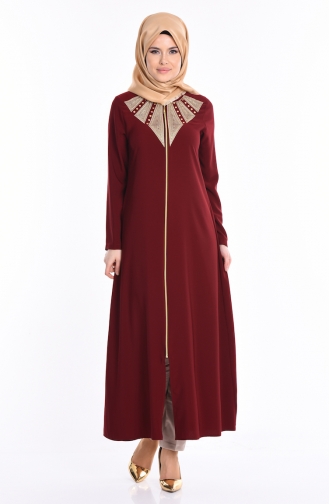Sude Embroidered Abaya 2107-03 Claret Red 2107-03