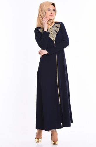 Sude Embroidered Abaya 2107-01 Navy Blue 2107-01