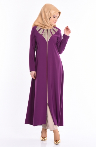 Sude Embroidered Abaya 2107-04 Purple 2107-04