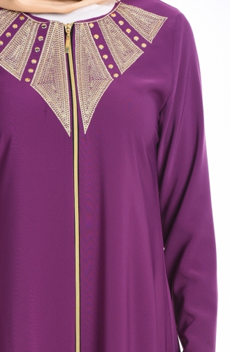 Sude Embroidered Abaya 2107-04 Purple 2107-04