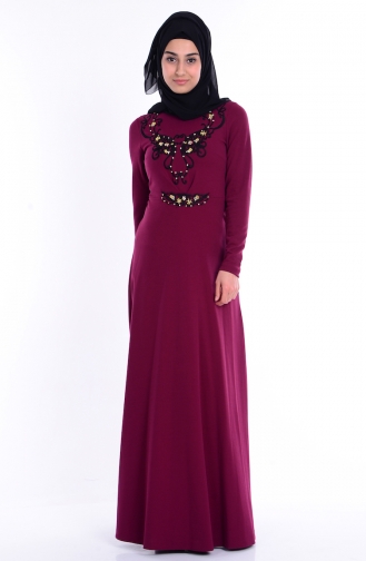 Plum Hijab Evening Dress 0025-05