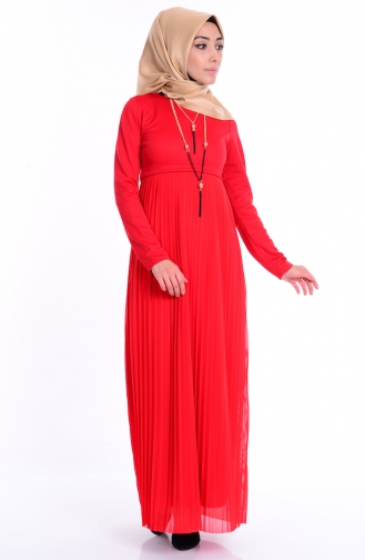 Pleated Necklace Dress 3794-03 Red 3794-03