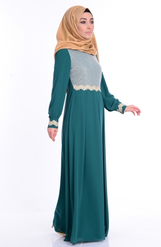 Emerald Green Hijab Evening Dress 4110-03
