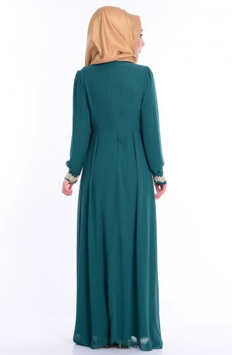 Emerald Green Hijab Evening Dress 4110-03