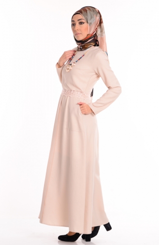 Beige Hijab Kleider 5001-05