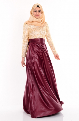 Claret Red Hijab Evening Dress 1043-10