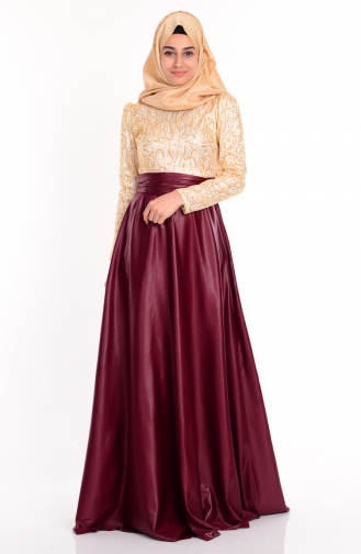 Claret Red Hijab Evening Dress 1043-10