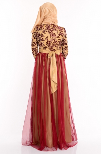 Claret Red Hijab Evening Dress 1087-07