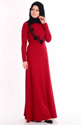 Weinrot Hijab-Abendkleider 0039-03