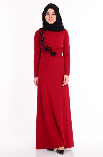 Claret Red Hijab Evening Dress 0039-03