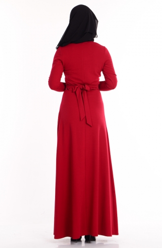 Claret Red Hijab Evening Dress 0039-03