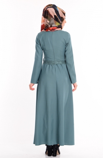 Cep Detaylı Kolyeli Elbise 5001-02 Çağla Yeşil