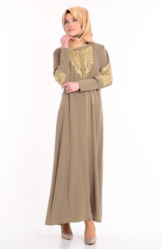 Sude Embroidered Abaya 2106-07 Oil Green 2106-07