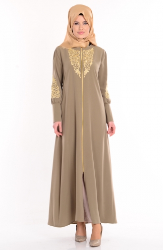 Sude Embroidered Abaya 2106-07 Oil Green 2106-07
