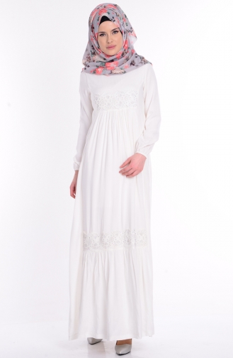 Cream Hijab Dress 1214-01