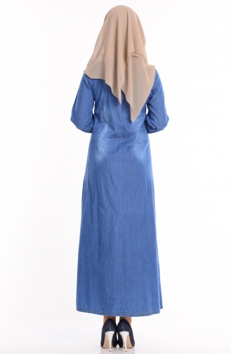 Bağcık Detaylı Kot Elbise 1189-01 Mavi