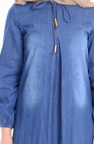 Bağcık Detaylı Kot Elbise 1189-01 Mavi