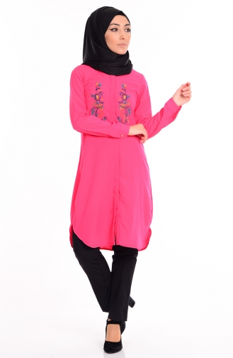 Nakış Detaylı Tunik 0627-01 Pembe