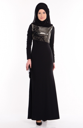 Boncuk Detaylı Elbise 0024-05 Siyah