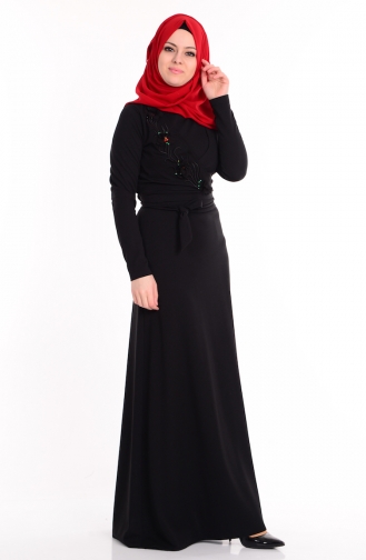 Bolerolu İşlemeli Elbise 0039-02 Siyah
