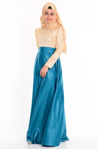 Aqua Hijab Evening Dress 1043-11