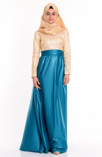 Aqua Hijab Evening Dress 1043-11