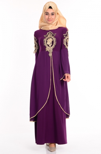 Purple Hijab Evening Dress 8392-04