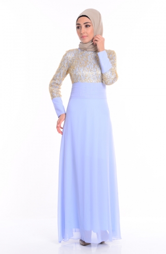 Robe de Soirée Bordée de Paillette 2369-12 Bleu Glacé 2369-12