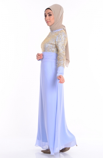 Ice Blue Hijab Evening Dress 2369-12
