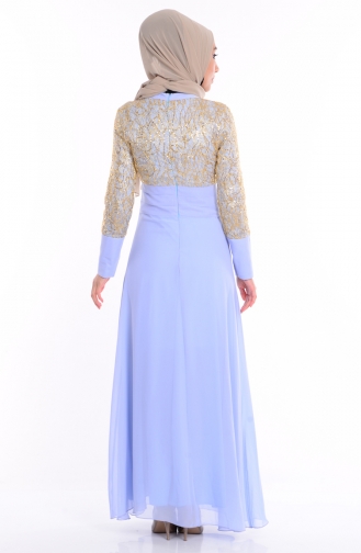 Robe de Soirée Bordée de Paillette 2369-12 Bleu Glacé 2369-12