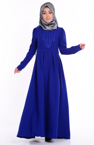 Saks-Blau Hijab Kleider 1624-04