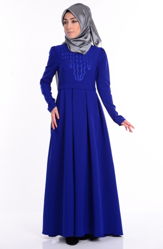 Saks-Blau Hijab Kleider 1624-04
