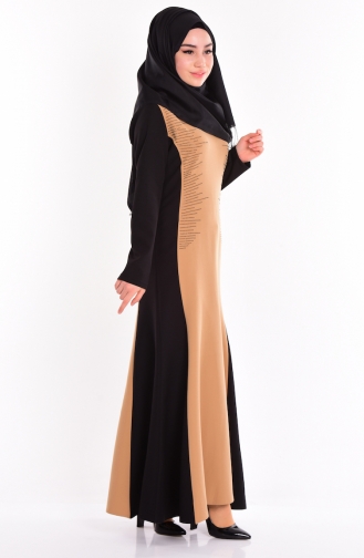 Taş Baskılı Garnili Elbise 81332-06 Camel