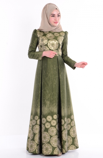 Green Hijab Evening Dress 7086-02