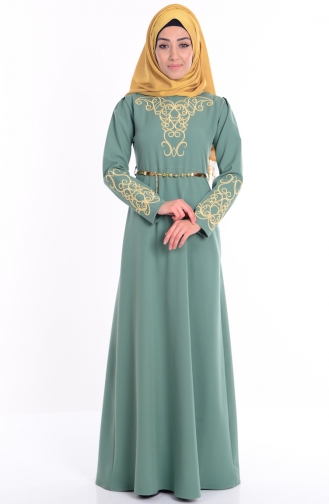 Green Almond Hijab Evening Dress 5021-01