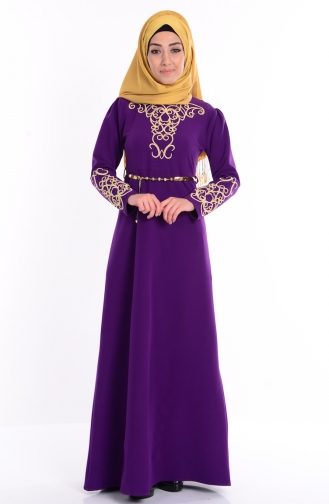 Purple Hijab Evening Dress 5021-03