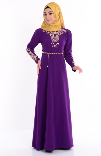 Purple Hijab Evening Dress 5021-03