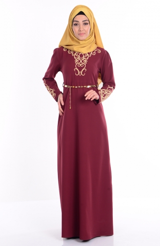 Claret Red Hijab Evening Dress 5021-06