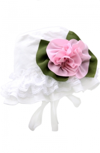 Çiçek Aksesuarlı Fırfırlı Şapka NS100 Beyaz