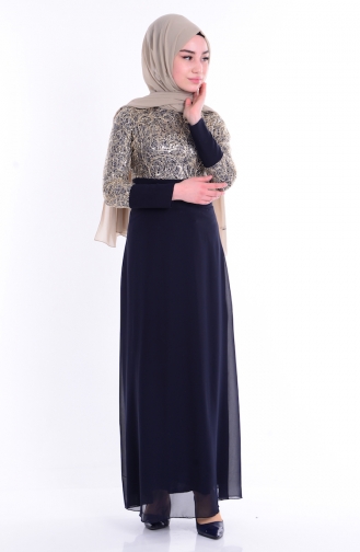 Navy Blue Hijab Evening Dress 2369-10