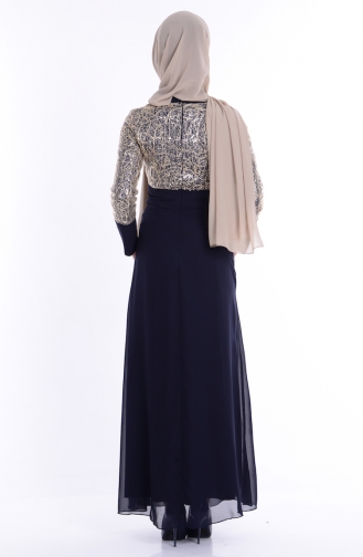 Navy Blue Hijab Evening Dress 2369-10