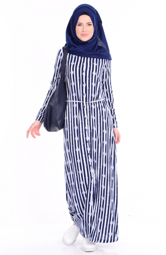 Navy Blue Hijab Dress 1182-01
