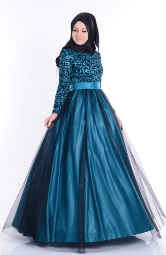 Aqua Hijab Evening Dress 1094-04