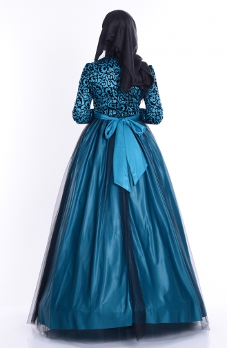 Aqua Hijab Evening Dress 1094-04