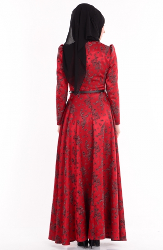 Jacquard Flared Dress 7089-01 Claret Red 7089-01