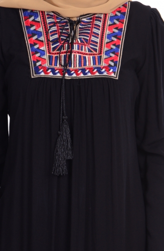 Nakış Detaylı Elbise 1225-01 Siyah