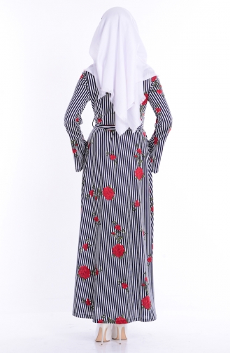 Gül Desenli Elbise 2081-02 Lacivert Kırmızı
