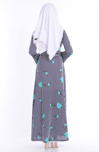Gül Desenli Elbise 2081-04 Lacivert Yeşil
